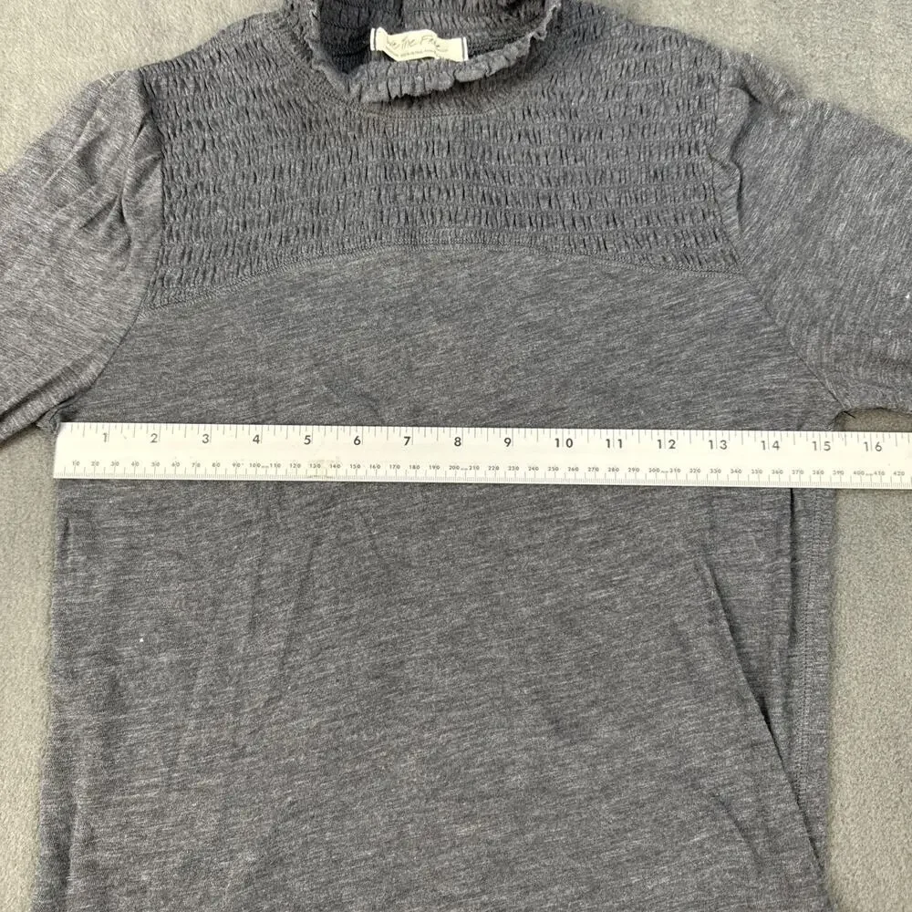 Free People We The Free Caroline Smocked Turtleneck Top Gray Sz Medium